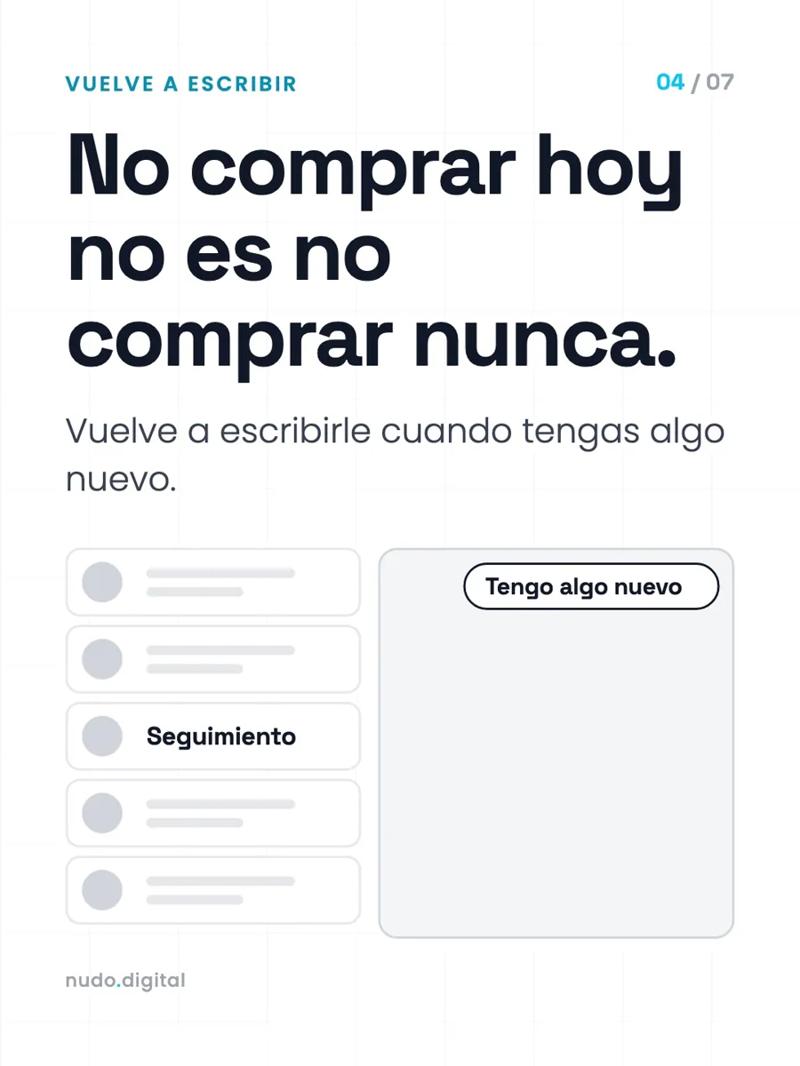 No comprar hoy no es no comprar nunca. Vuelve a escribirle cuando tengas algo nuevo.