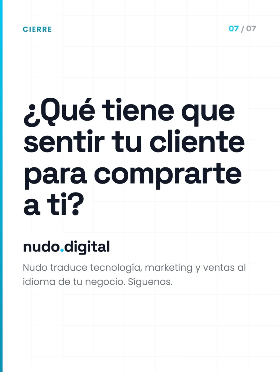 ¿Qué tiene que sentir tu cliente para comprarte a ti? · Nudo traduce tecnología, marketing y ventas al idioma de tu negocio.